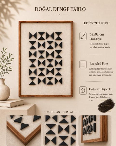 Siyah Geometri | Modern Ahşap Duvar Tablosu 62x82 cm