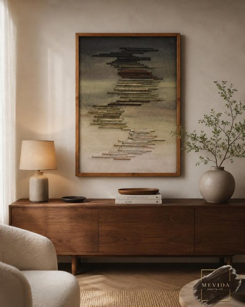 Ahşap Ufuk Çizgileri | Modern Dekoratif Duvar Tablosu 62x82 cm