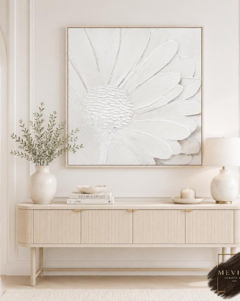 Papatya Dokusu | El İşçiliği Dokulu Dekoratif Tablo 80x80 cm